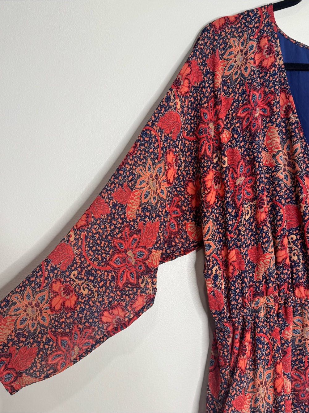 Free People Floral Handkerchief Hem V-neck Long Sheer Sleeve Mini Dress Large - Picture 2 of 9